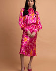 LeDoré Bias Skirt - Viola Floral Hot Pink/Orange Silk - Sweepstake Winners™