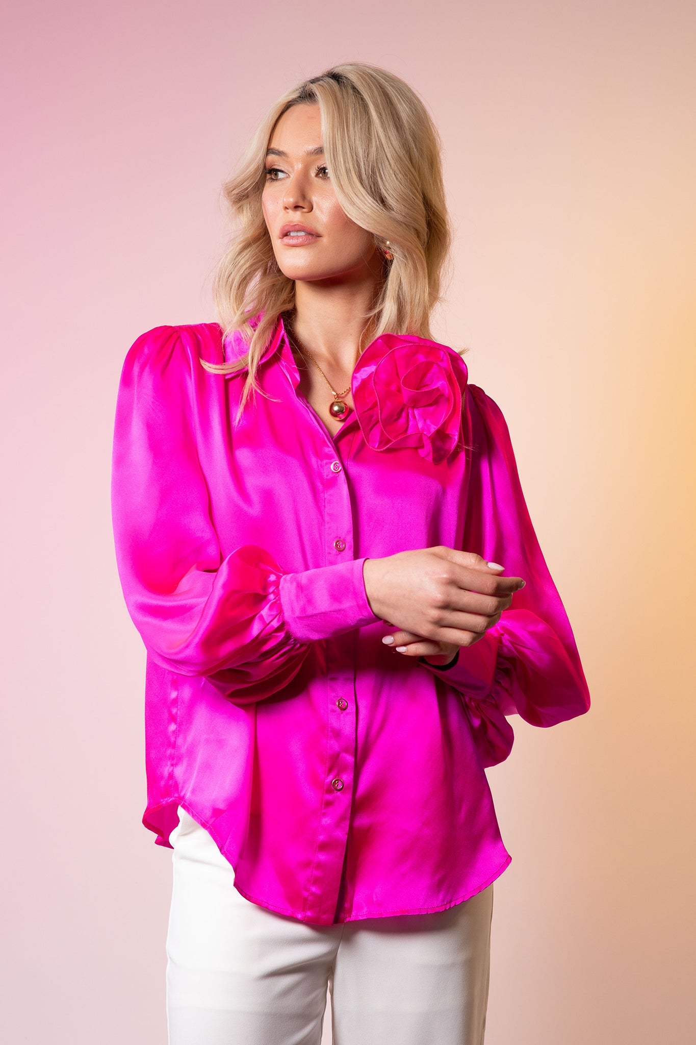 LeDoré Rosette Blouse Fuchsia Silk - LEDORÉ